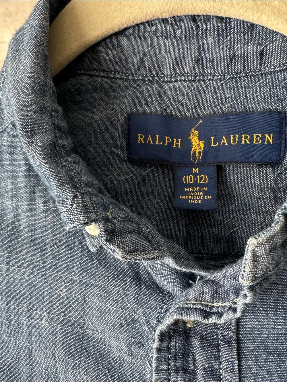 Ralph Lauren Blue Denim Chambray Button-Down Shirt Size M (10-12)